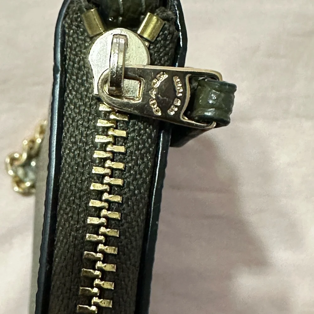Coach Dark Green Leather Wristlet with Gold Chain Strap
